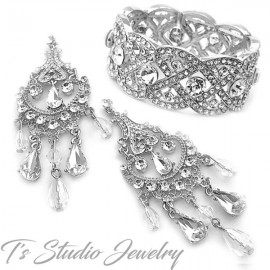 Silver Crystal Bridal Bracelet & Earrings