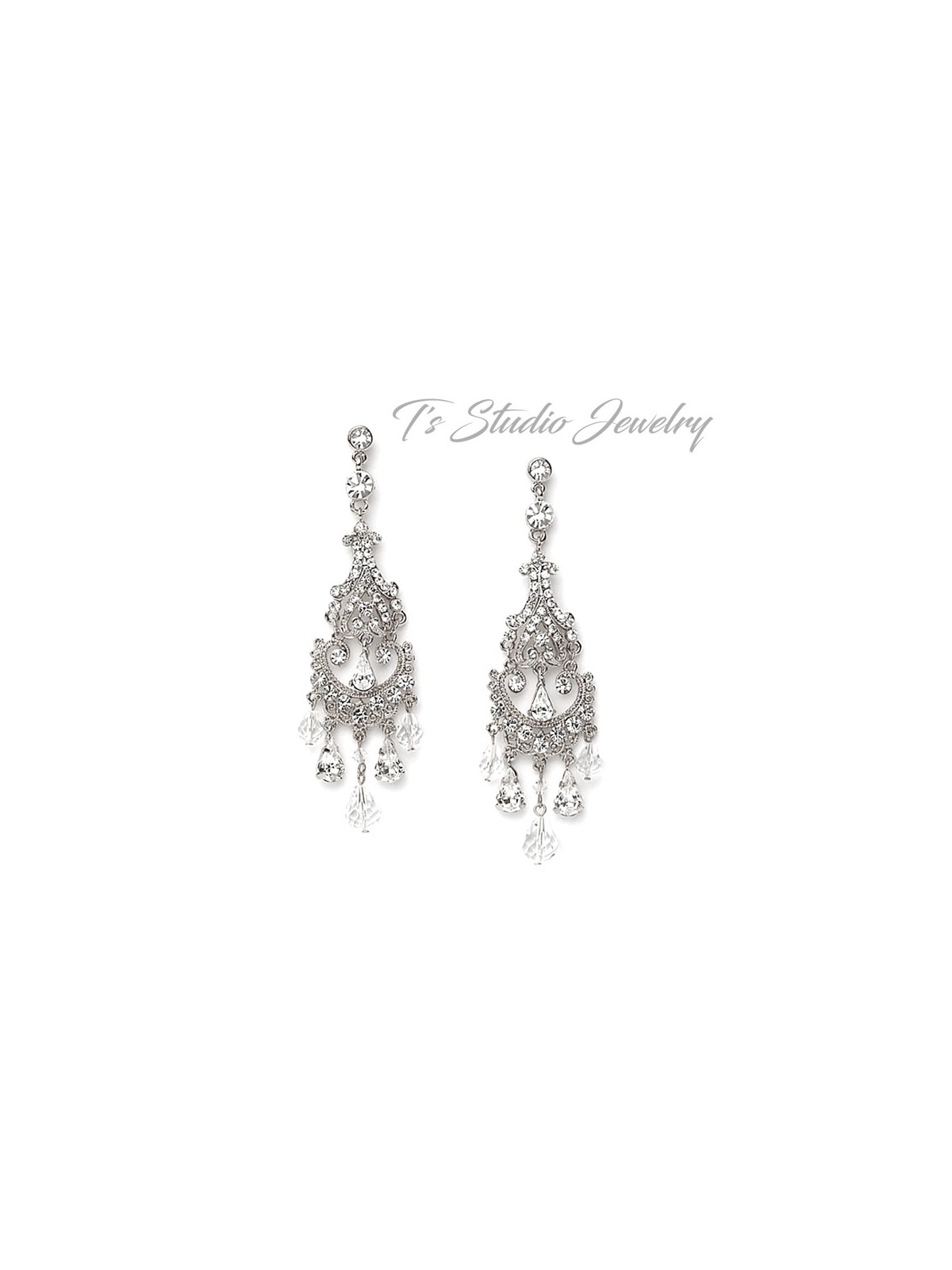 Long Silver Crystal Bridal Chandelier Earrings
