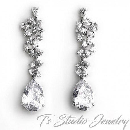 Pear CZ Bridal Chandelier Earrings