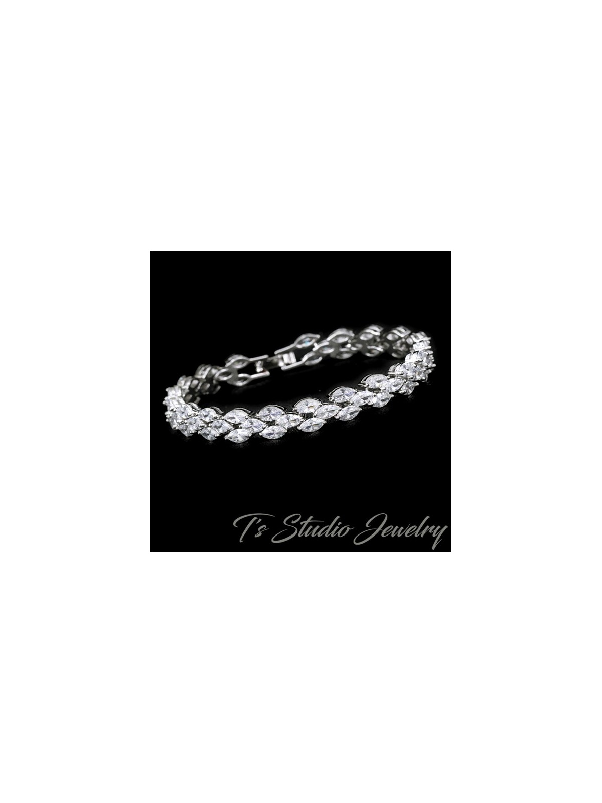 Marquise CZ Cubic Zirconia Tennis Bridal Bracelet & Earrings
