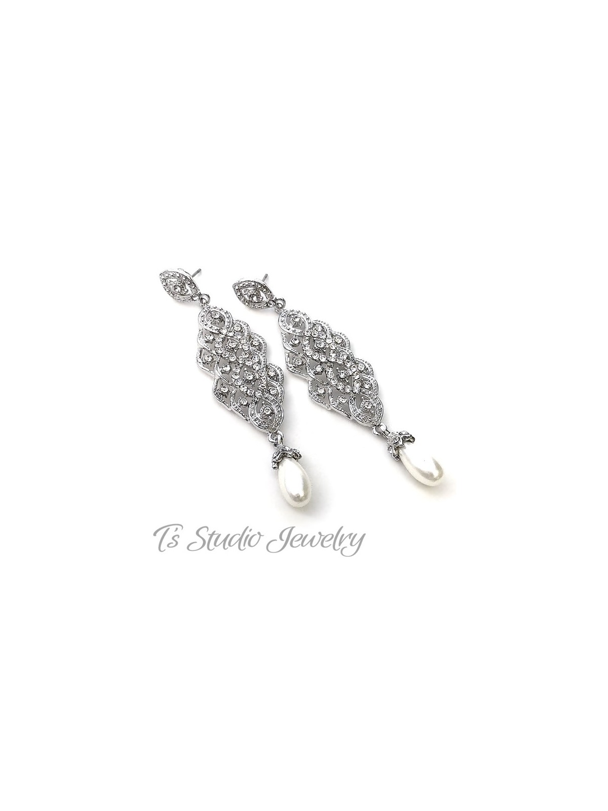 Pearl & Rhinestone Bridal Chandelier Earrings