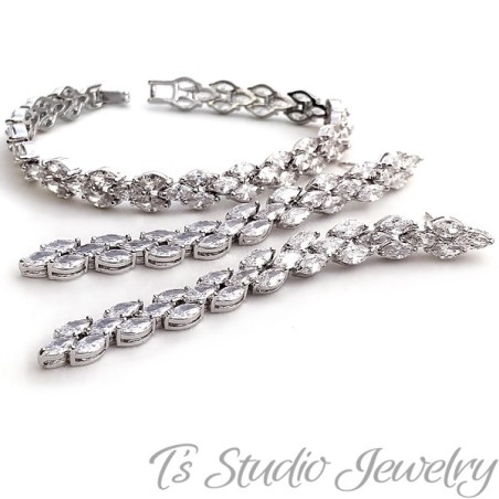 Marquise CZ Bridal Bracelet & Earrings Set