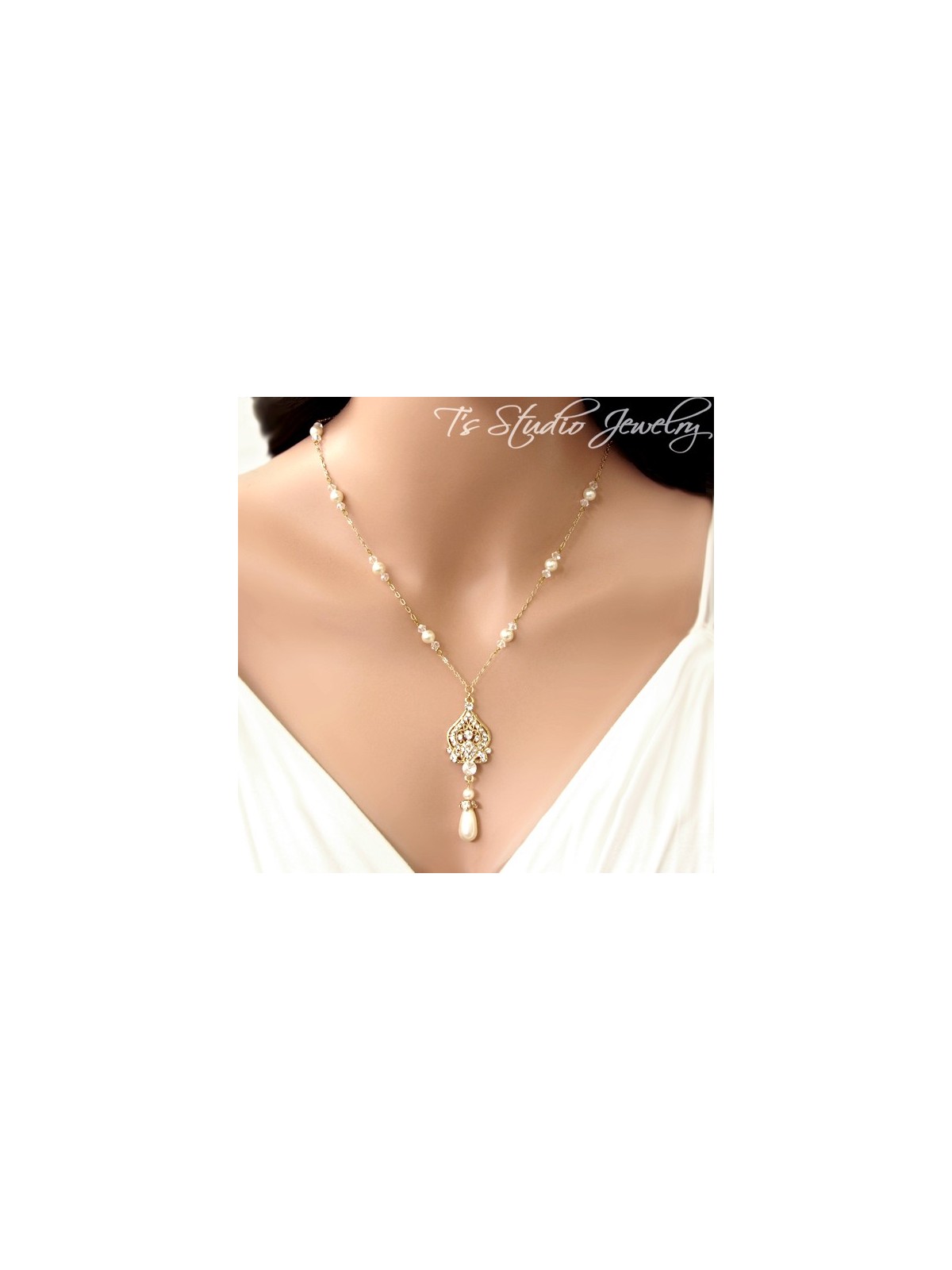 Pearl & Gold Chain Bridal Necklace