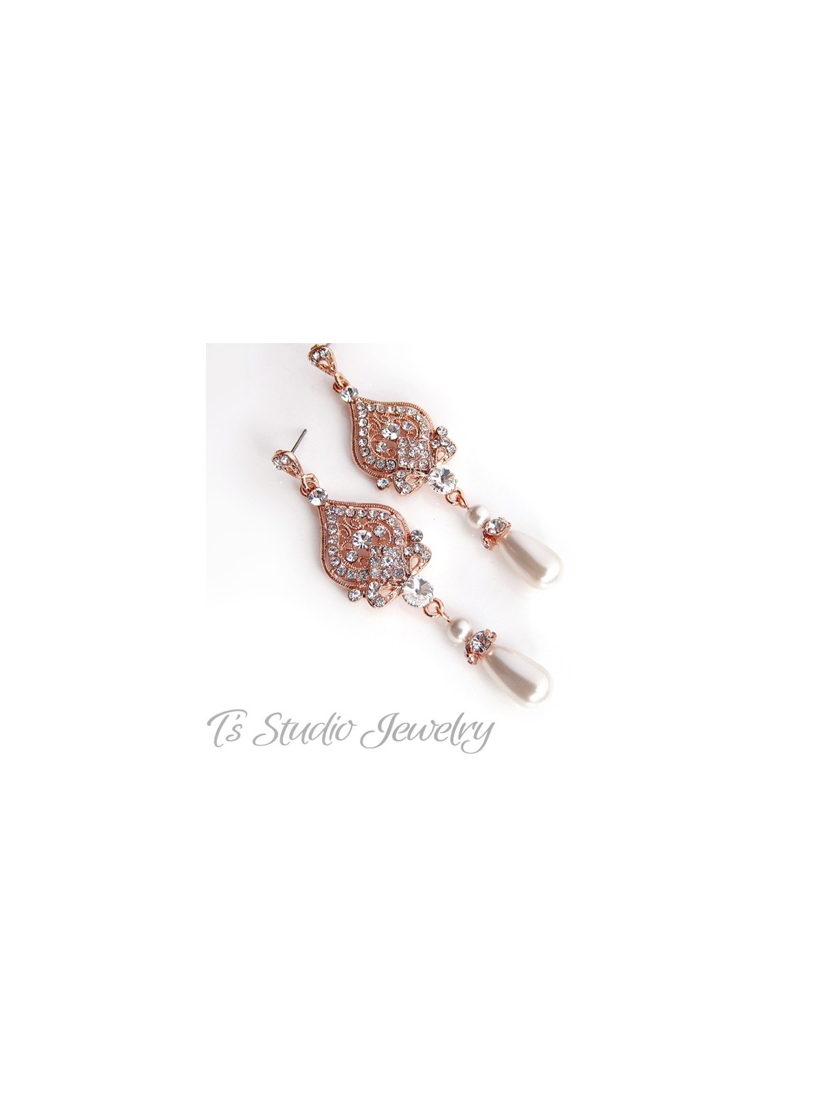 Teardrop Pearl Bridal Chandelier Earrings in White or Ivory Pearls