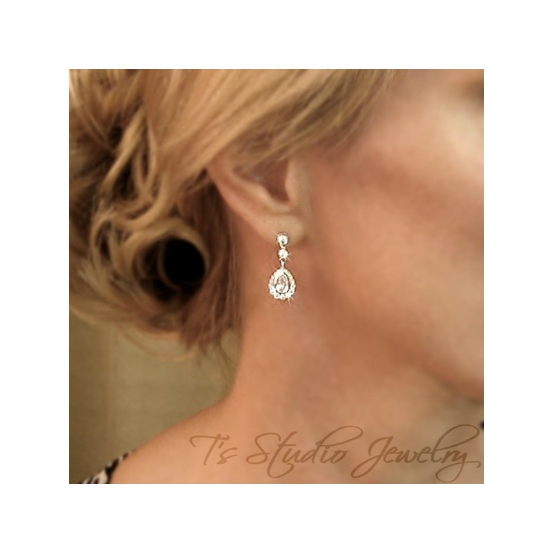 Small Teardrop Pear Shape Cubic Zirconia Bridal Earrings