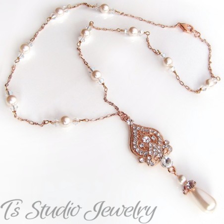 Pearl & Rose Gold Chain Bridal Necklace