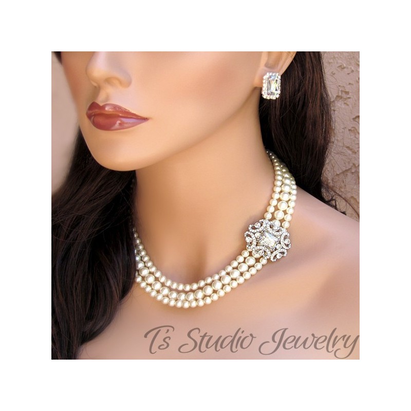 3 Strand Pearl Bridal Necklace