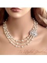 3-Strand Pearl & Crystal Bridal Necklace