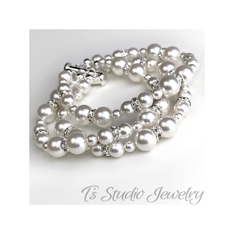3-Strand Pearl Bridal Wedding Bracelet