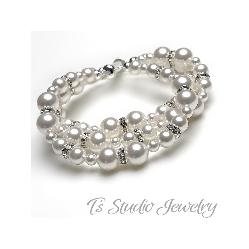 3-Strand Pearl Bridal Wedding Bracelet