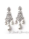 Pearl Rhinestone Bridal Chandelier Earrings
