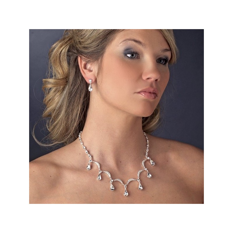 Silver Necklace & Earrings Bridal Jewelry Set