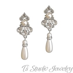 Crystal and Pearl Bridal Necklace Earring Set