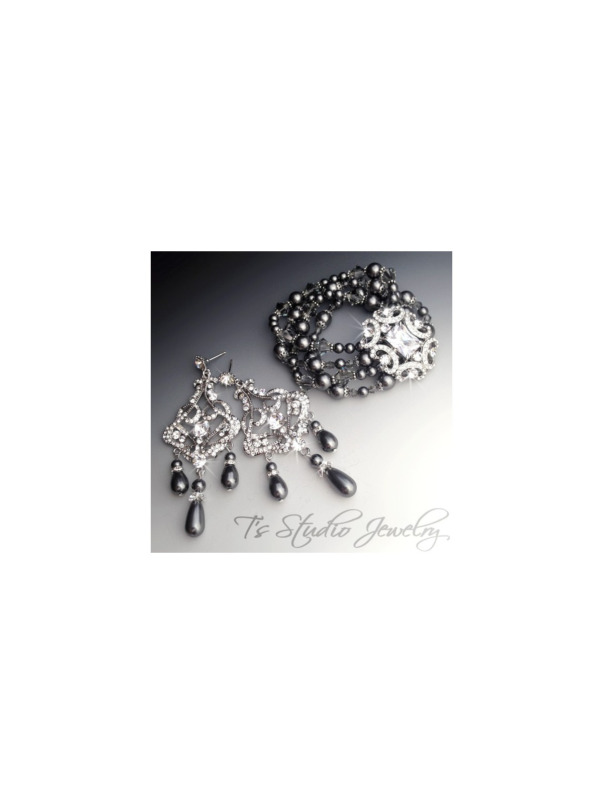 Pearl and Crystal Rhinestone Cuff Bridal Bracelet