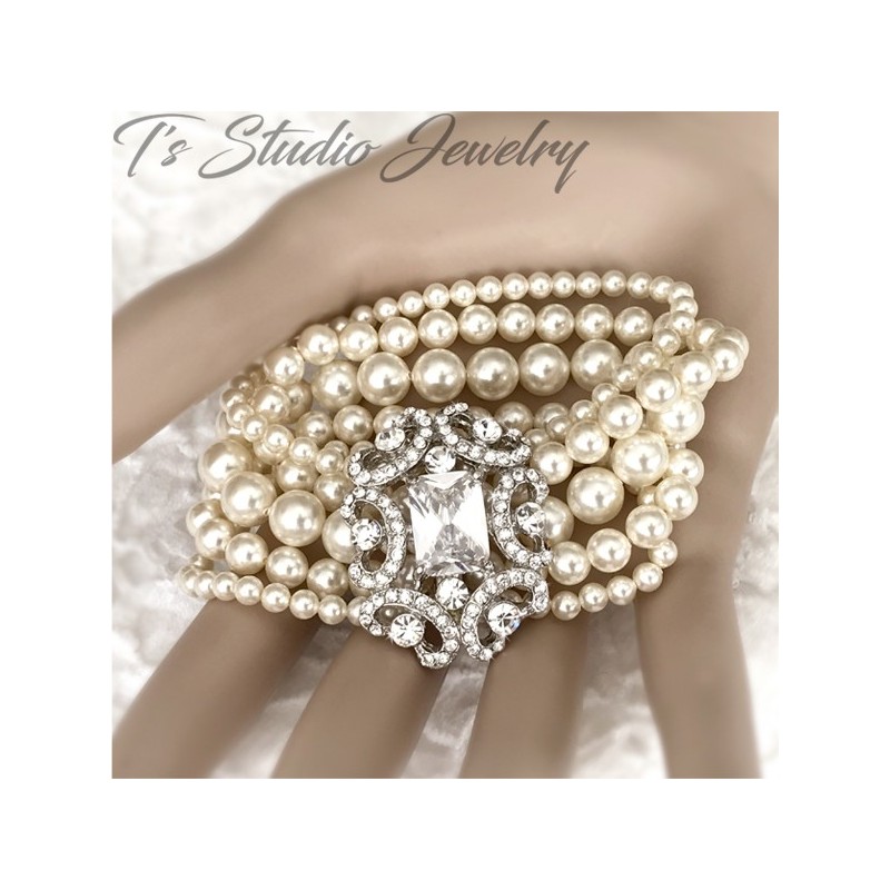 Pearl and Silver Bridal Chandelier Earrings