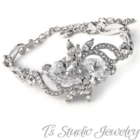CZ Cubic Zirconia Silver Bridal Bracelet