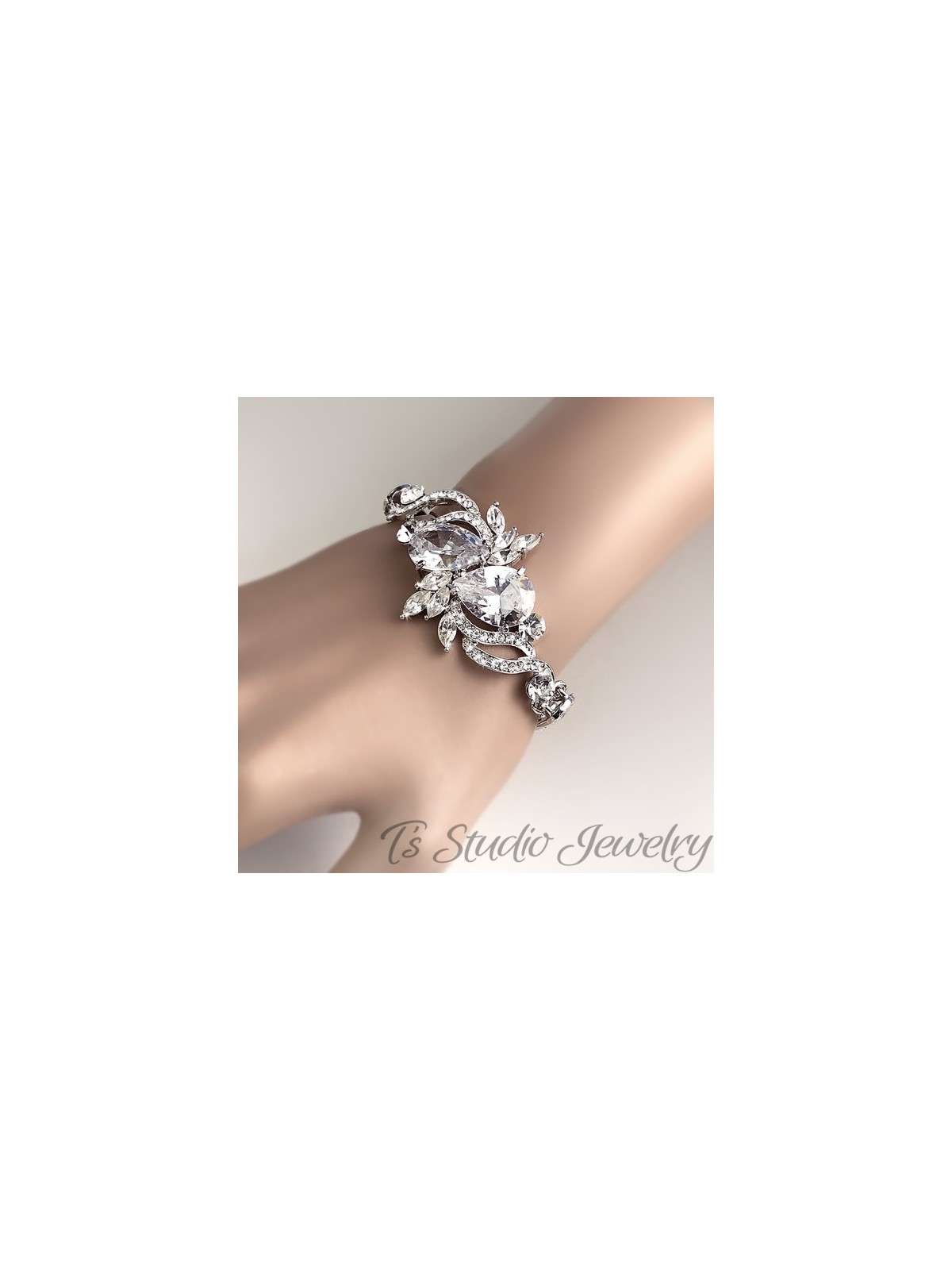 Pear CZ Silver Bridal Bracelet