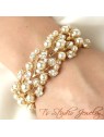 Gold Pearl and Crystal Bridal Cuff Bracelet