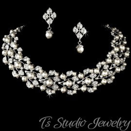 Ivory Pearl Bridal Choker Necklace Set
