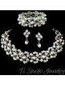 Silver Ivory Pearl Crystal Wedding Bridal Choker Necklace Earring Set