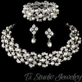 Ivory Pearl Bridal Jewelry Necklace Set