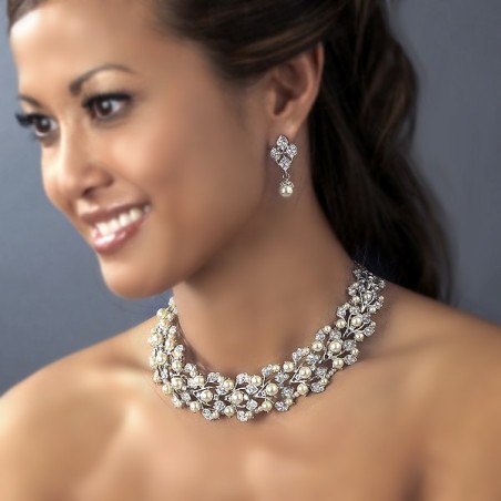 Pearl Bridal Necklace Earring Set