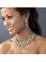 Silver Ivory Pearl Crystal Wedding Bridal Choker Necklace Earring Set