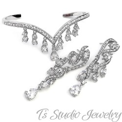 Pave CZ Bridal Bracelet & Earring Set