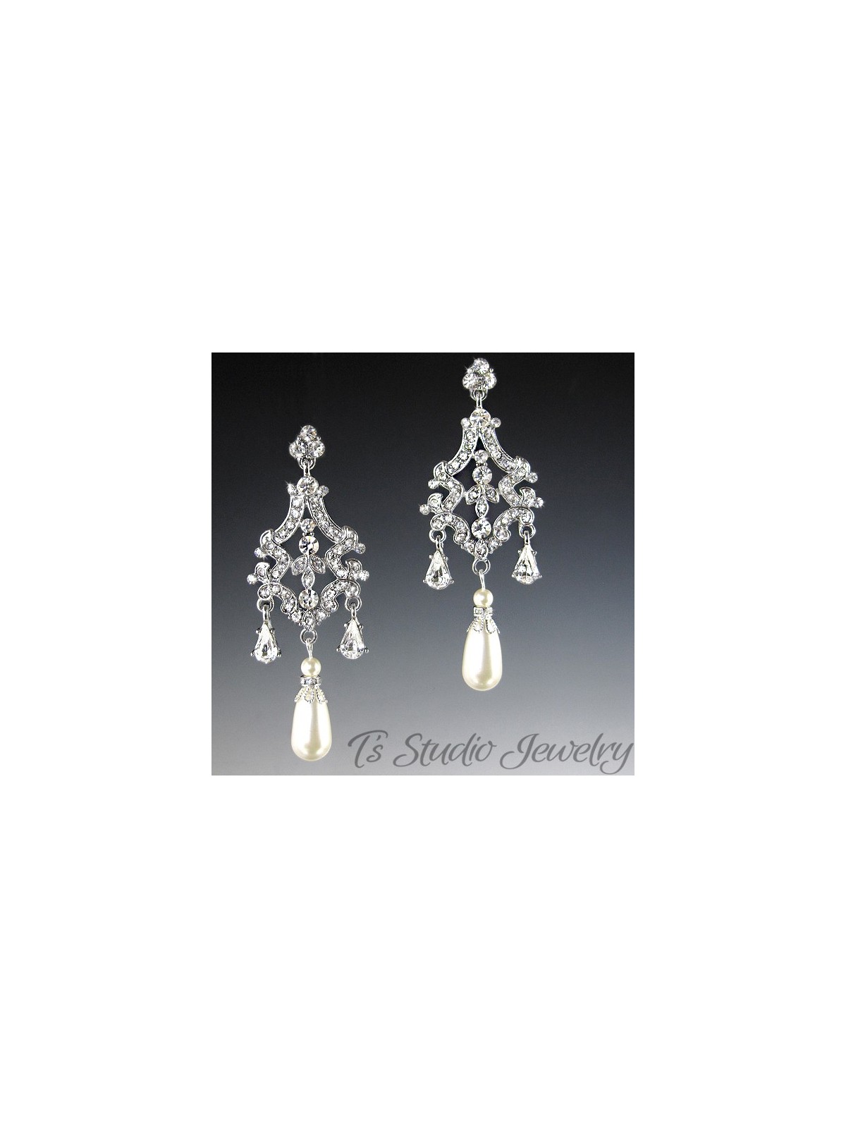 Pearl and Silver Bridal Chandelier Earrings