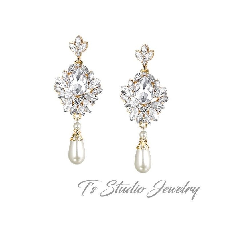 Vintage Style Pearl Bridal Bracelet Earrings Wedding Jewelry Set