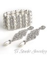 Silver Pave Pearl Bridal chandelier Wedding Earrings