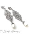 Silver Pave Pearl Bridal chandelier Wedding Earrings