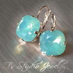 Cushion Cut Bridesmaid Earrings - Pacific Opal