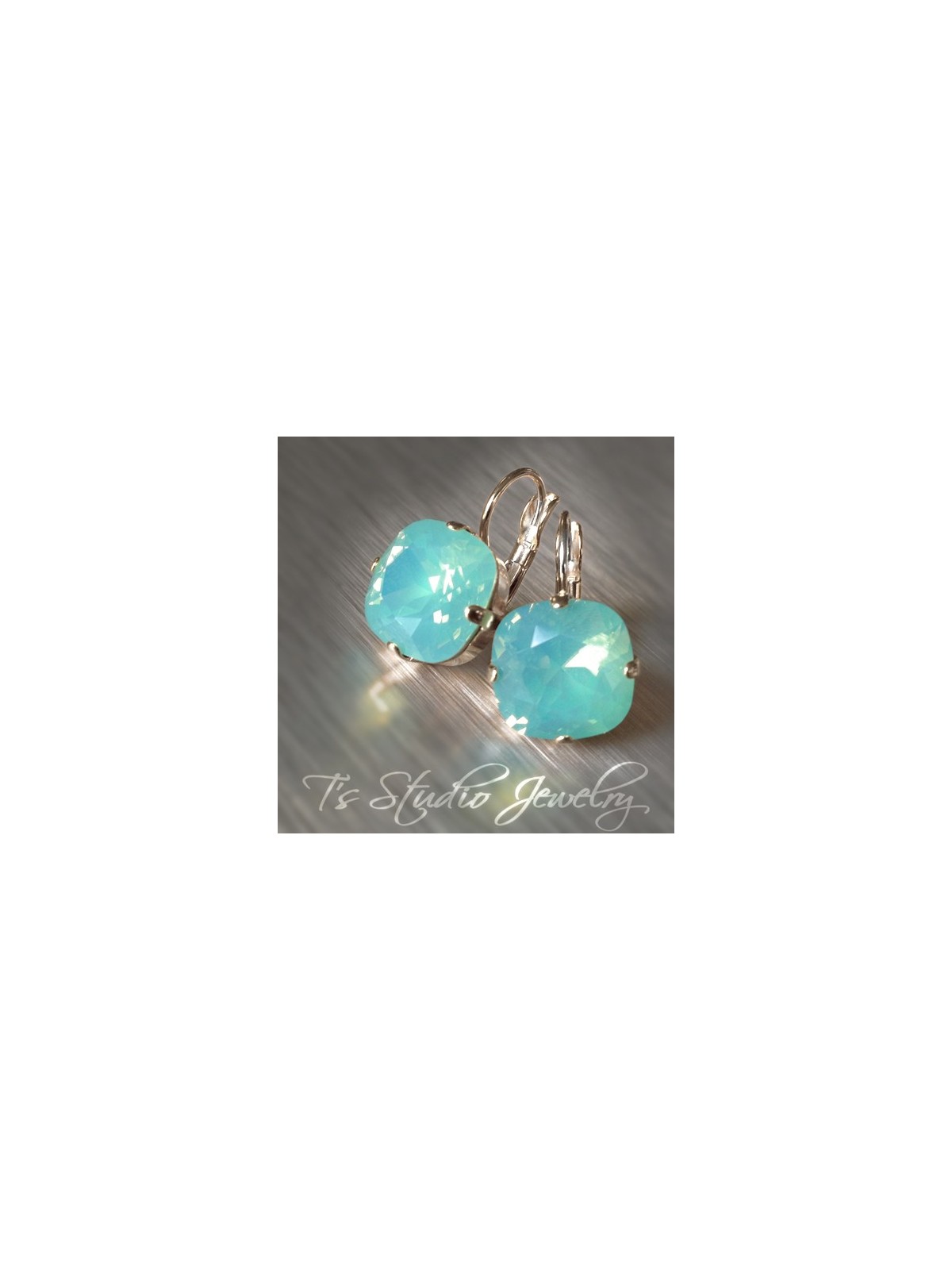 Cushion Cut Bridesmaid Earrings - Pacific Opal Blue