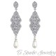 Silver Pave Pearl Bridal chandelier Wedding Earrings