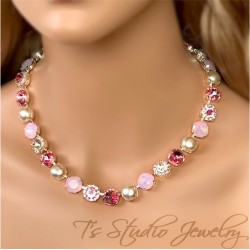 Tickled Pink Rose Opal Pearl and Crystal Necklace