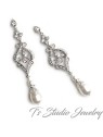 Vintage Style Teardrop Pearl Bridal Chandelier Earrings