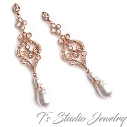 Rose Gold Pearl Pave Bridal Earrings