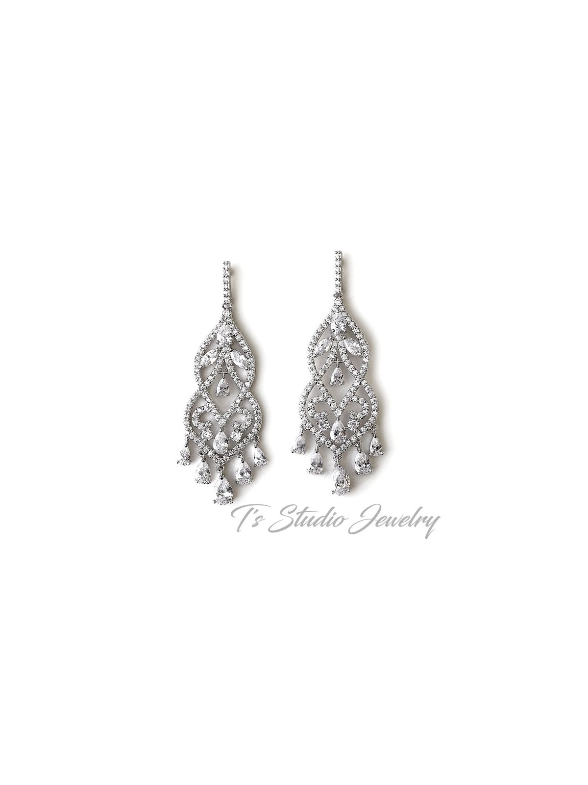 CZ Crystal Pave Bridal Chandelier Earrings