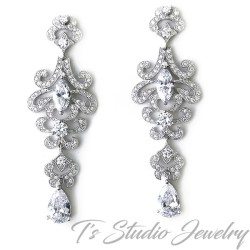 CZ cubic zirconia chandelier bridal earrings