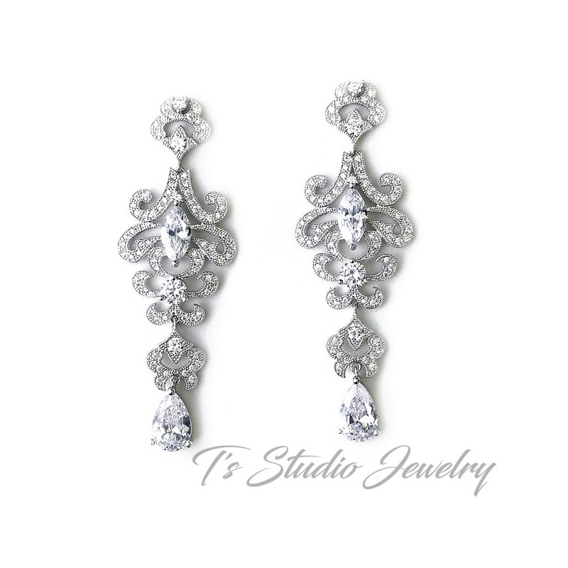 CZ cubic zirconia chandelier bridal earrings CZ cubic zirconia chandelier bridal earrings