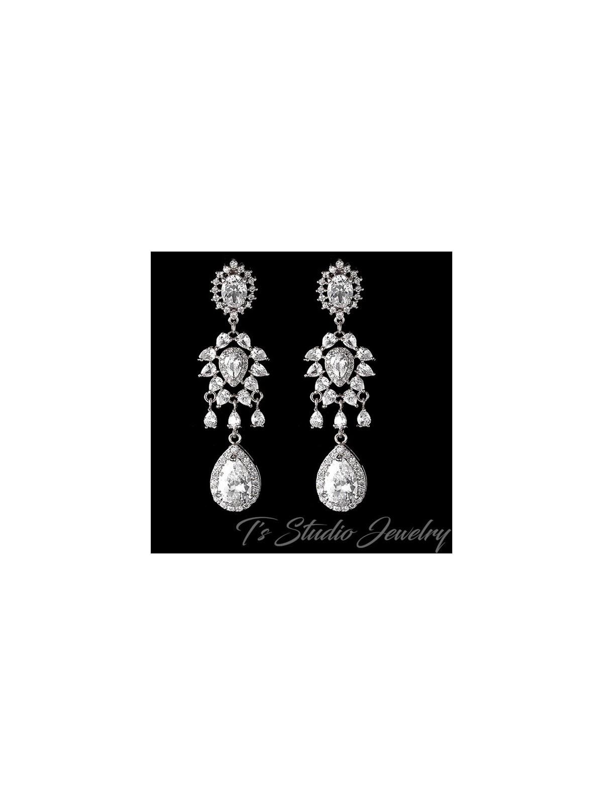 CZ Cubic Zirconia Chandelier Wedding Earrings
