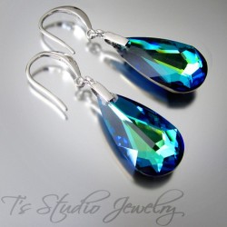 Peacock Blue Crystal Teardrop Earrings