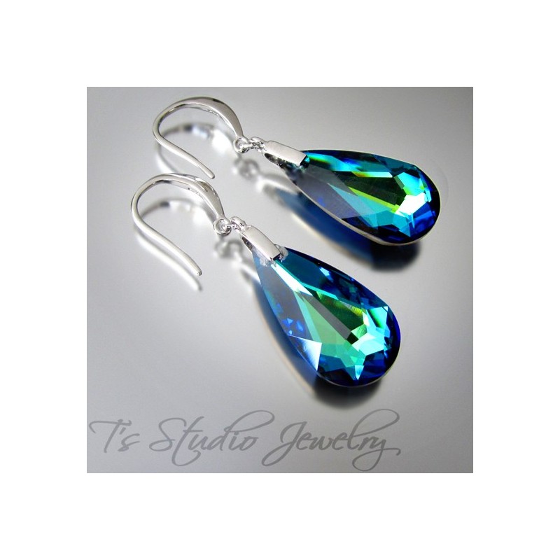 Crystal Teardrop Peacock Blue Bridesmaid Earrings