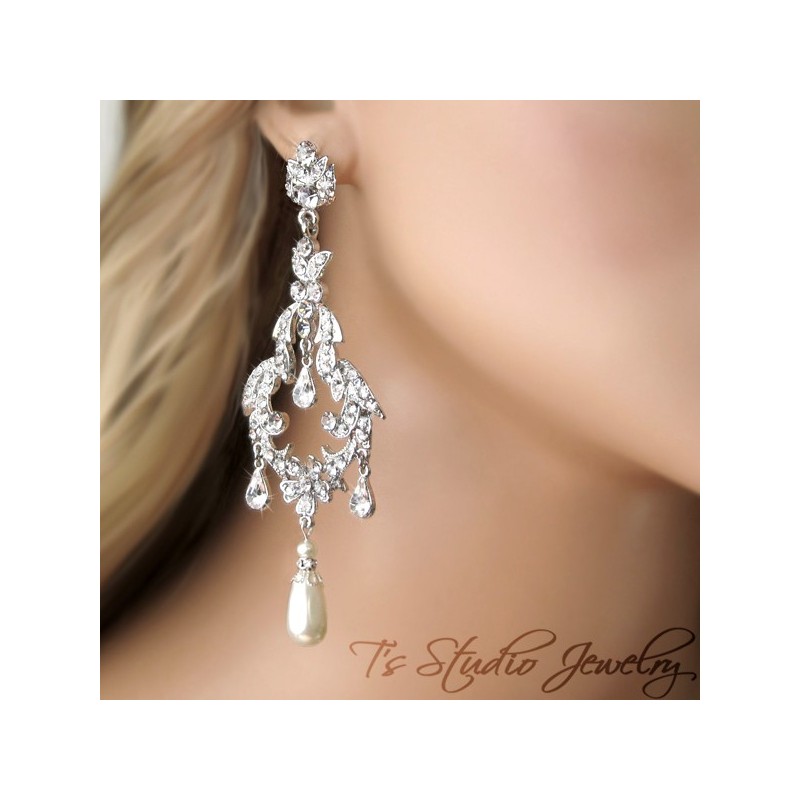 Vintage Style Pearl Bridal Chandelier Earrings