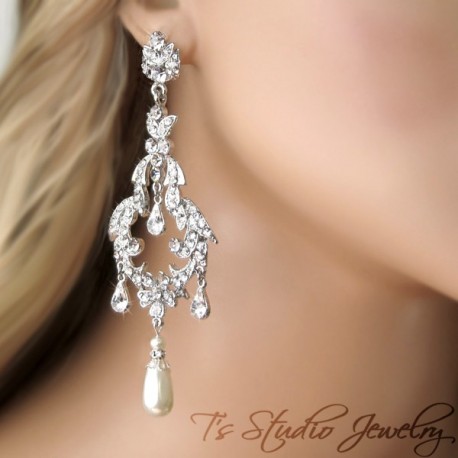 Vintage Style Pearl Bridal Chandelier Earrings