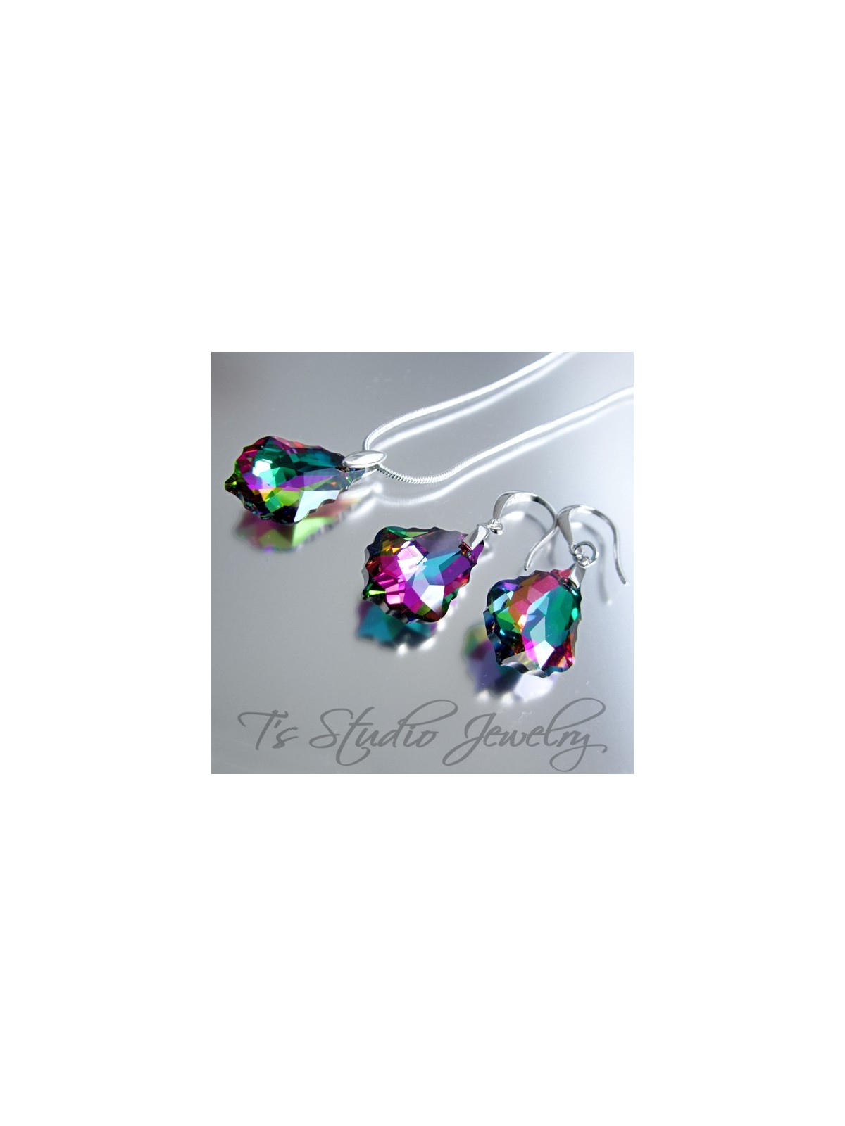 Crystal Rainbow Baroque Bridesmaid Earrings & Matching Necklace