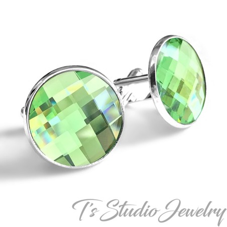 Jewel Tone Peridot Green Crystal Cufflinks