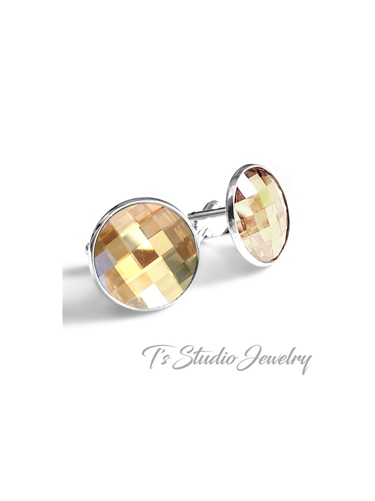 Jewel Tone Swarovski Crystal Large Round Chessboard Cufflinks