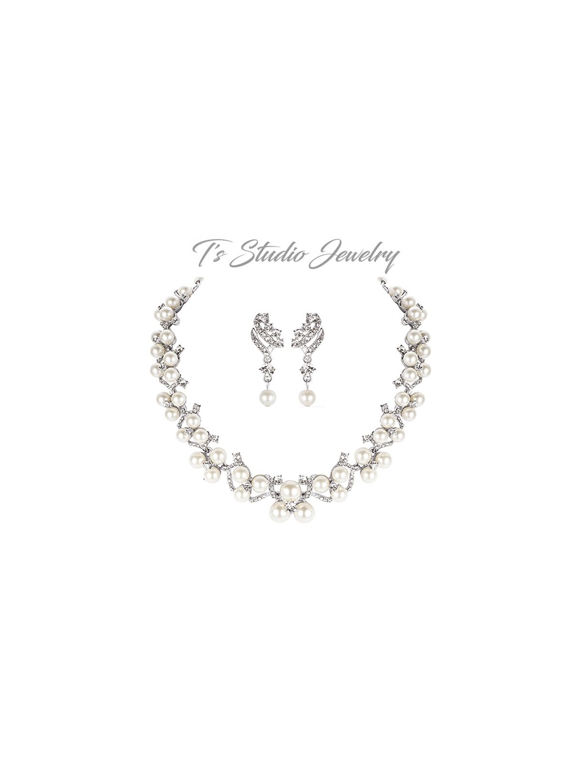 Pearl and CZ Crystal Bridal Earrings